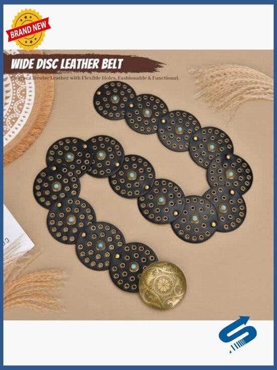 Western Concho Belt Faux Leather Adjustable Waist Disc Belt Women main image 4